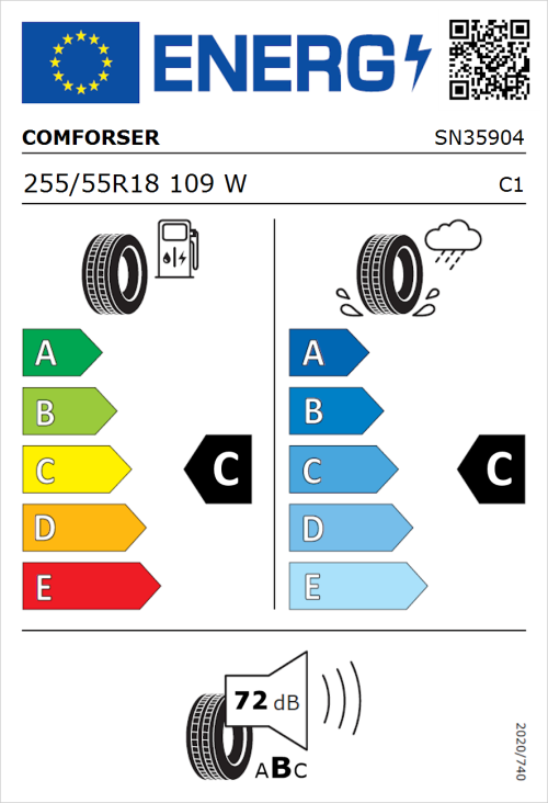 Tyre Label for Comforser CF4000 255/55R18 109W